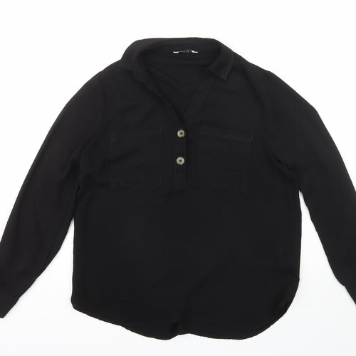 Papaya Womens Black  Polyester Basic Blouse Size 14 Collared