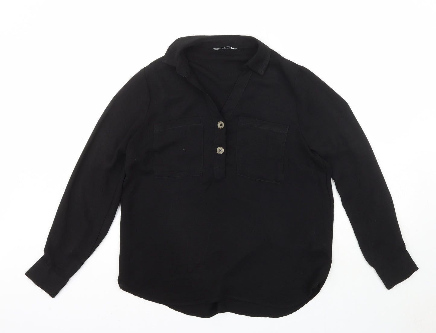Papaya Womens Black  Polyester Basic Blouse Size 14 Collared