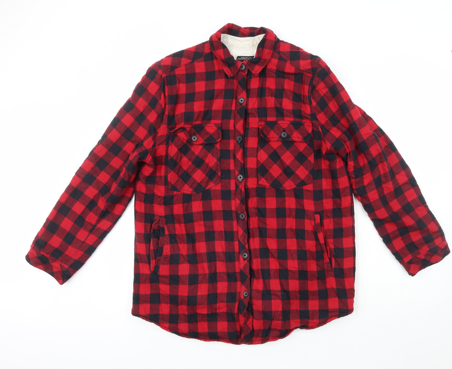 Zara Womens Red Check  Jacket Coat Size 14