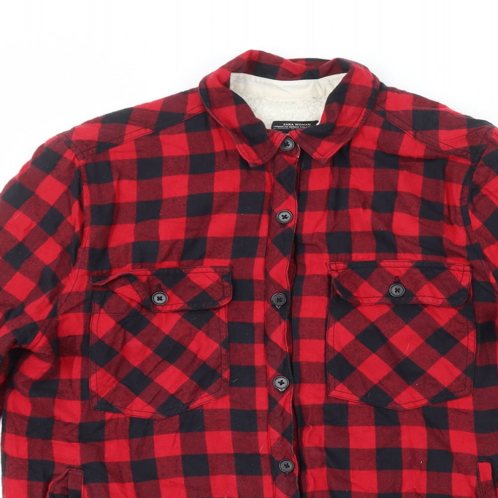 Zara Womens Red Check  Jacket Coat Size 14