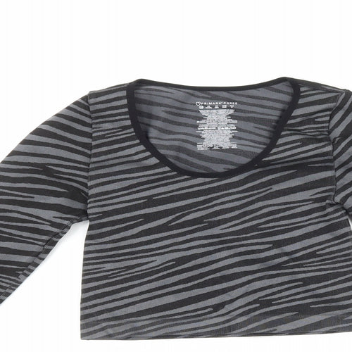 Primark Womens Black Striped Polyester Cropped Casual Size XS Crew Neck