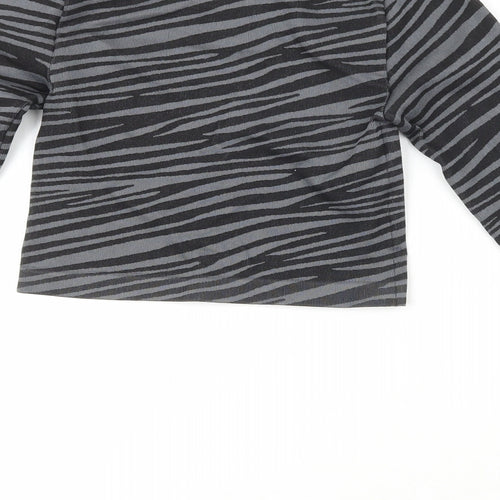Primark Womens Black Striped Polyester Cropped Casual Size XS Crew Neck