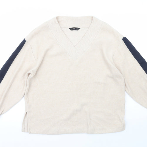 F&F Womens Beige Crew Neck  Polyester Pullover Jumper Size M