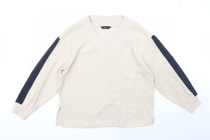 F&F Womens Beige Crew Neck Polyester Pullover Jumper Size M