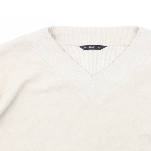 F&F Womens Beige Crew Neck  Polyester Pullover Jumper Size M