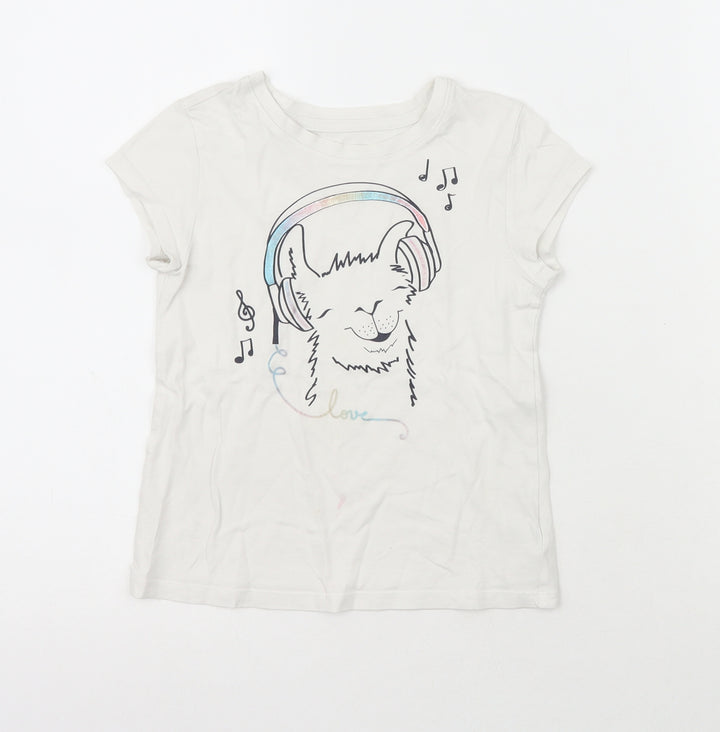 Gap Girls White Polyester Pullover T-Shirt Size S Crew Neck - Lama