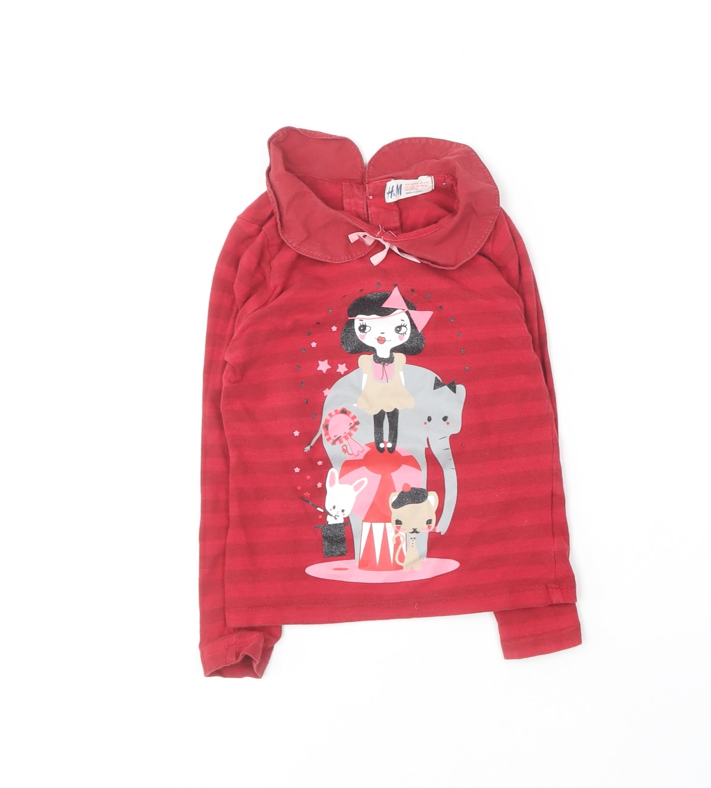 H&M Girls Red  Cotton Basic T-Shirt Size 3-4 Years Collared