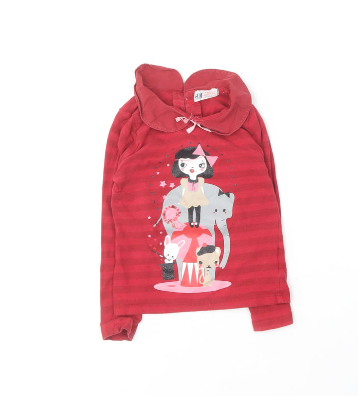 H&M Girls Red  Cotton Basic T-Shirt Size 3-4 Years Collared