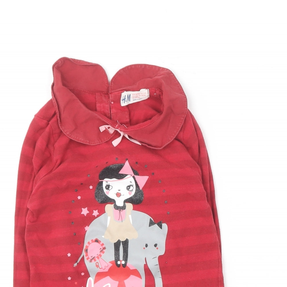 H&M Girls Red  Cotton Basic T-Shirt Size 3-4 Years Collared