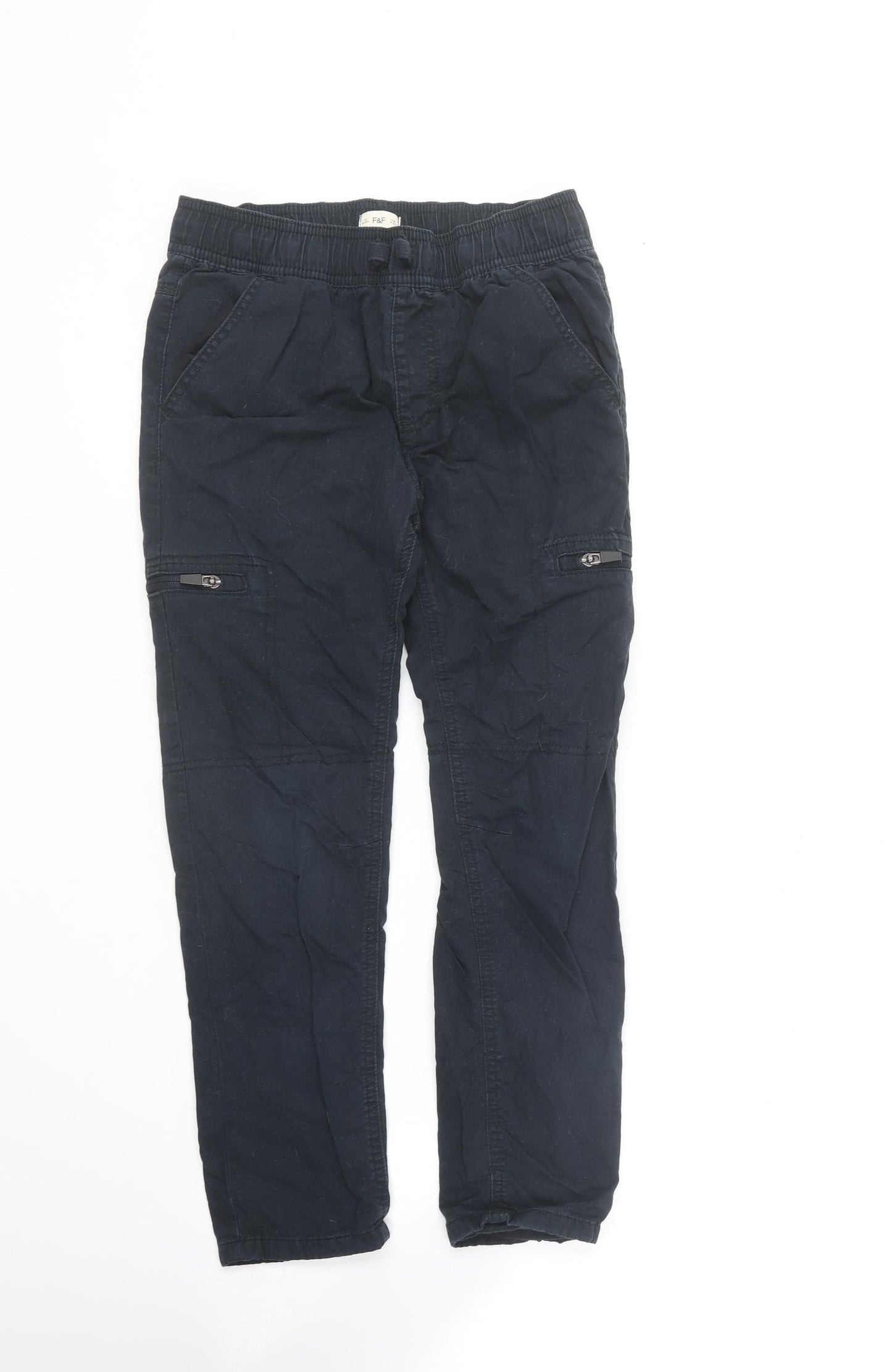 F&F Boys Blue  Cotton Cargo Trousers Size 9-10 Years  Regular