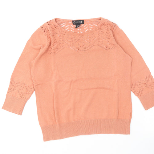 Nanette Lepore Womens Orange Round Neck  Cotton Pullover Jumper Size M