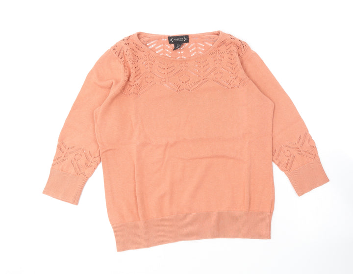 Nanette Lepore Womens Orange Round Neck  Cotton Pullover Jumper Size M