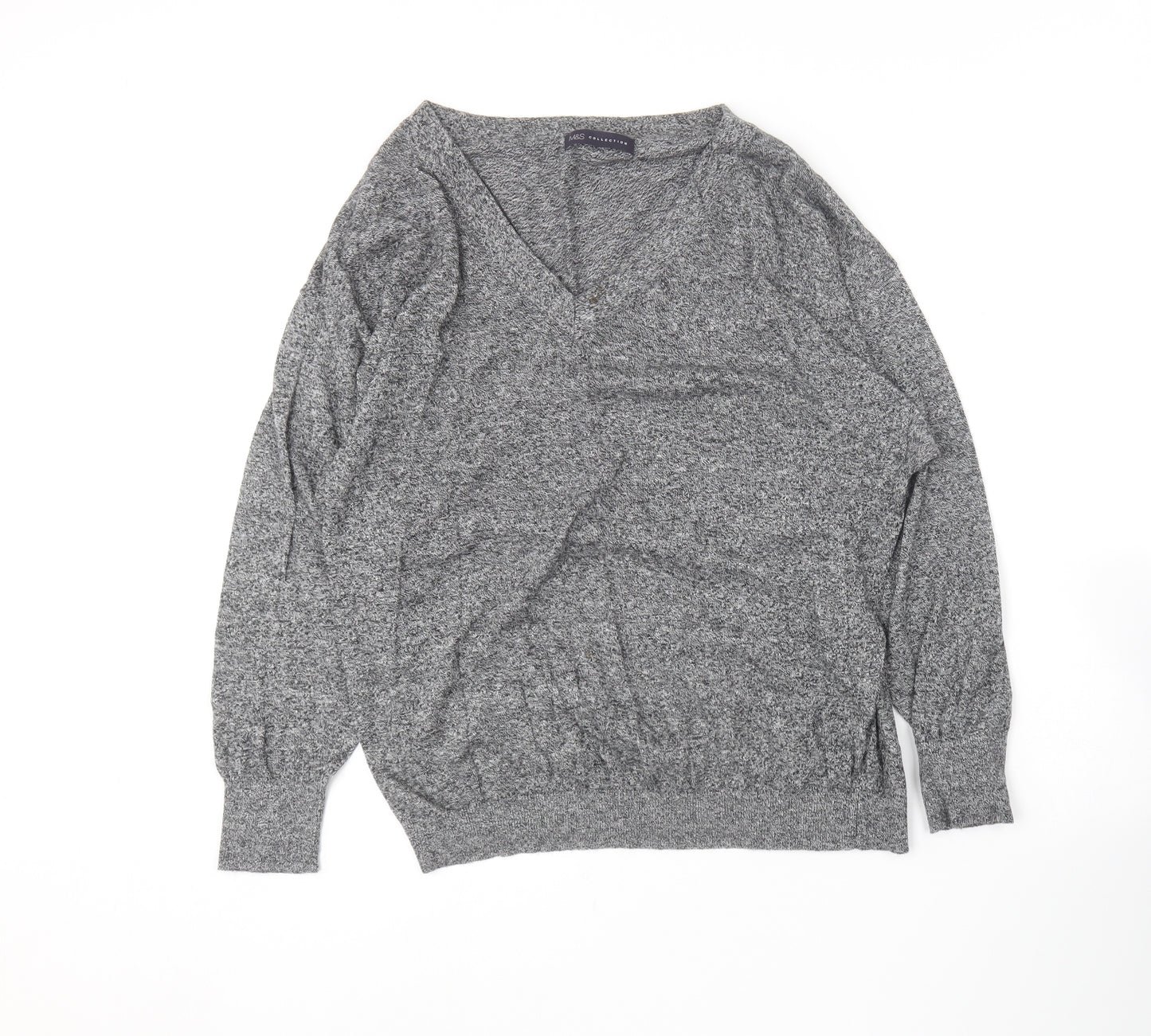 Marks and Spencer Womens Grey V-Neck  Cotton Pullover Jumper Size 16