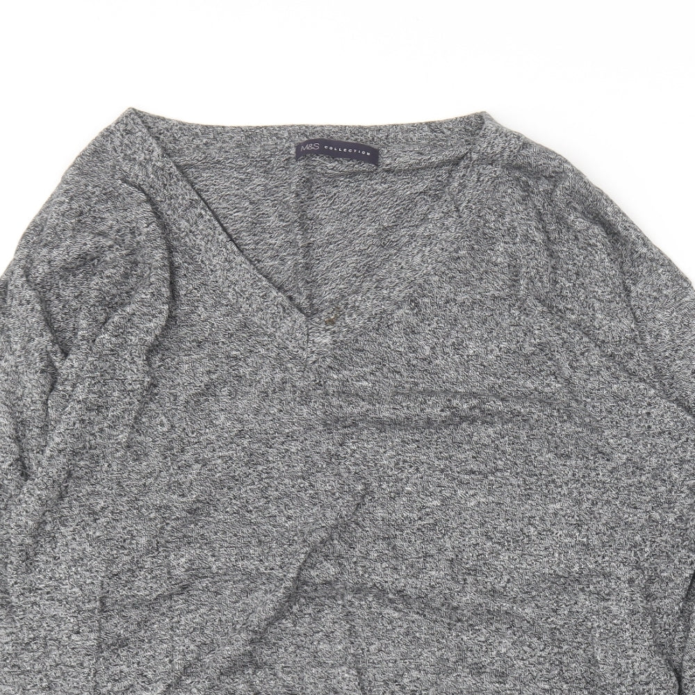 Marks and Spencer Womens Grey V-Neck  Cotton Pullover Jumper Size 16