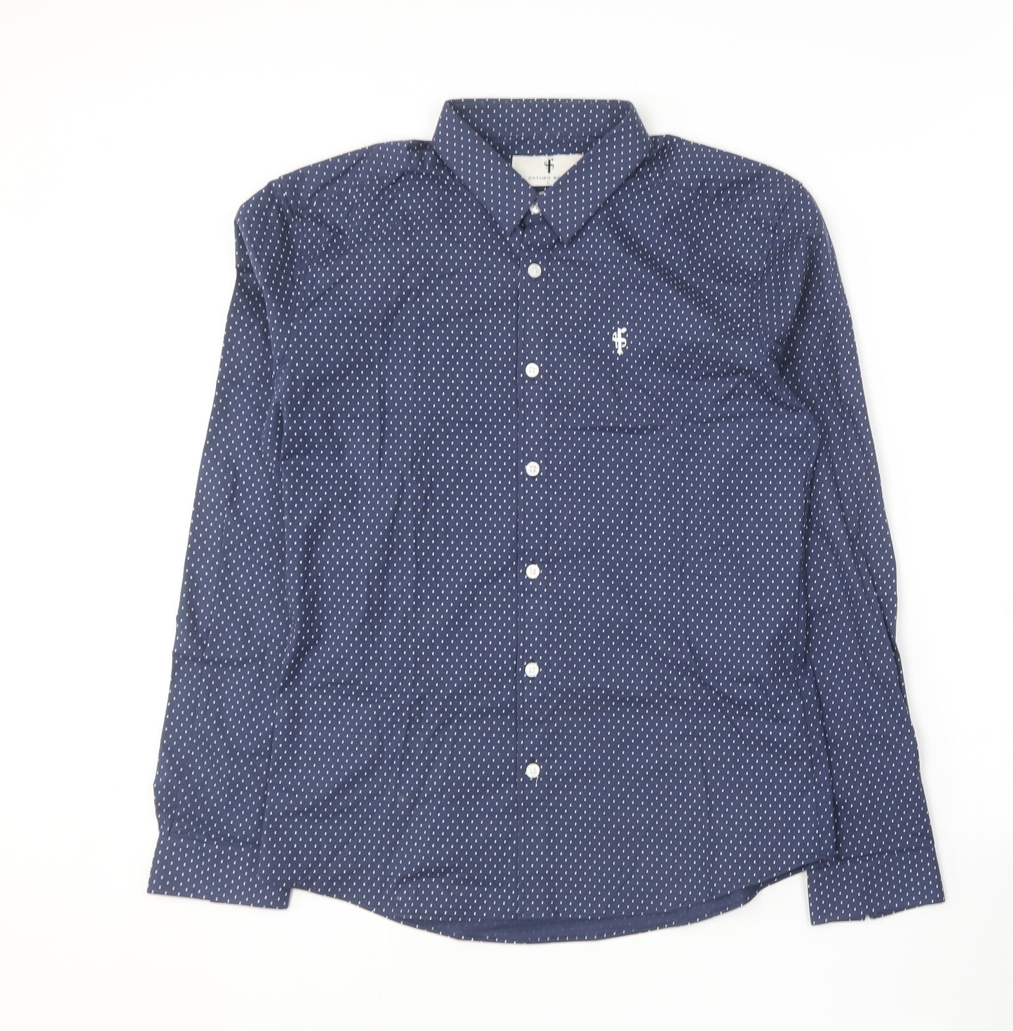 Father Sons Mens Blue Polka Dot Cotton  Button-Up Size L Collared