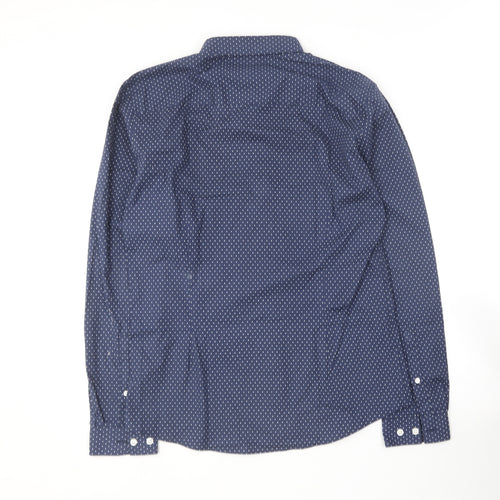 Father Sons Mens Blue Polka Dot Cotton  Button-Up Size L Collared