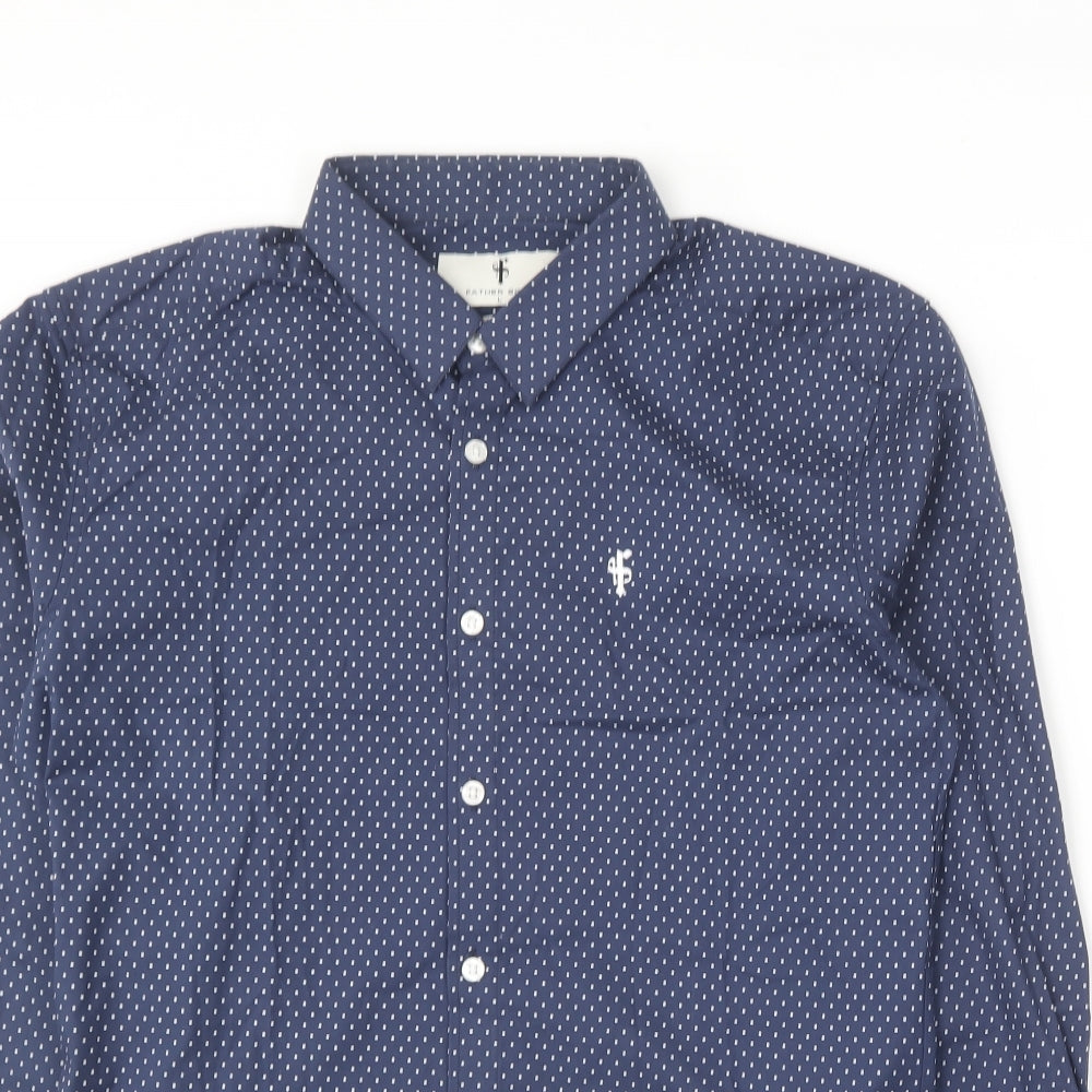 Father Sons Mens Blue Polka Dot Cotton  Button-Up Size L Collared