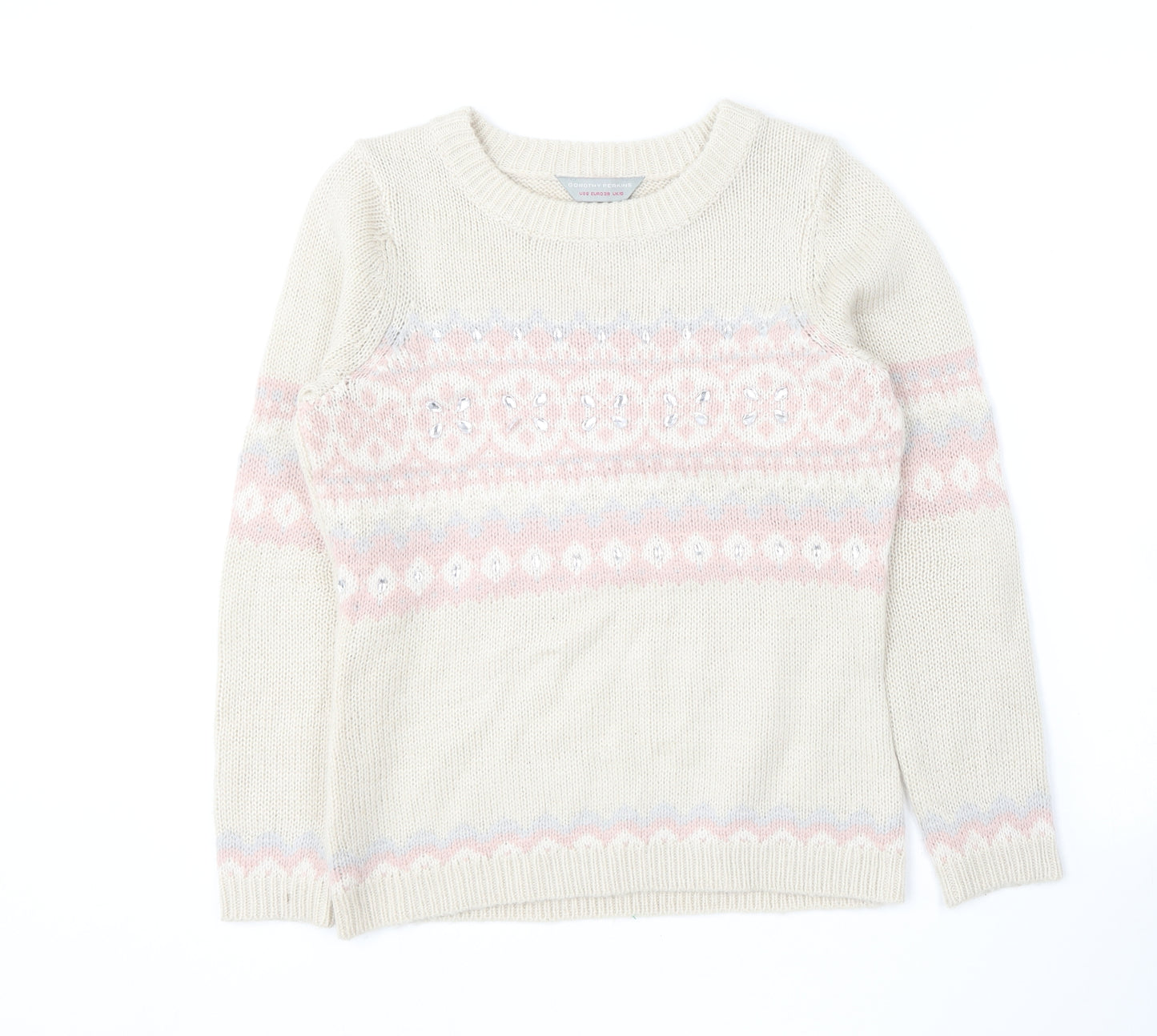 Dorothy Perkins Womens Beige Round Neck  Acrylic Pullover Jumper Size 10