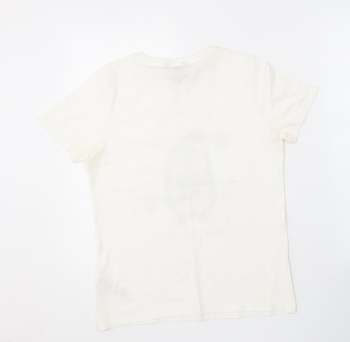 New Look Womens Ivory  Cotton Basic T-Shirt Size 12 Round Neck - Christmas Penguin