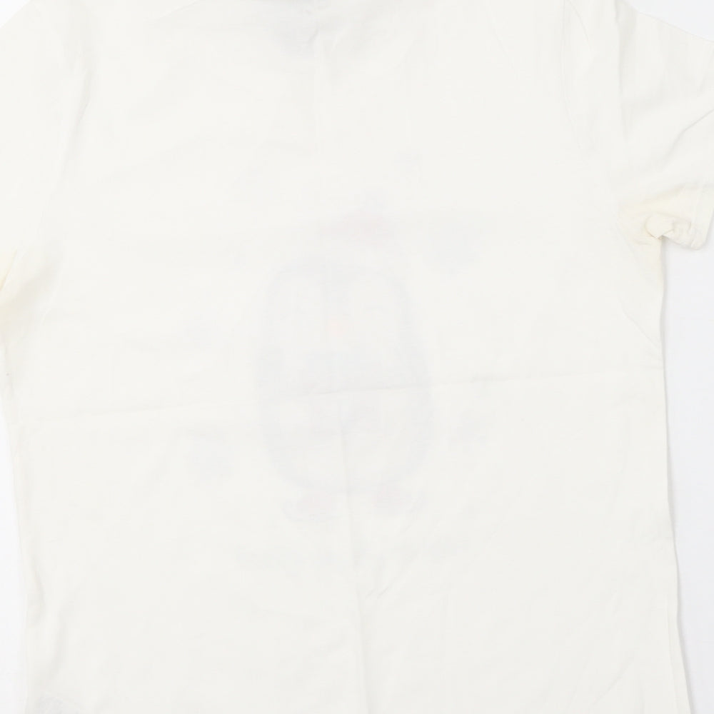 New Look Womens Ivory  Cotton Basic T-Shirt Size 12 Round Neck - Christmas Penguin