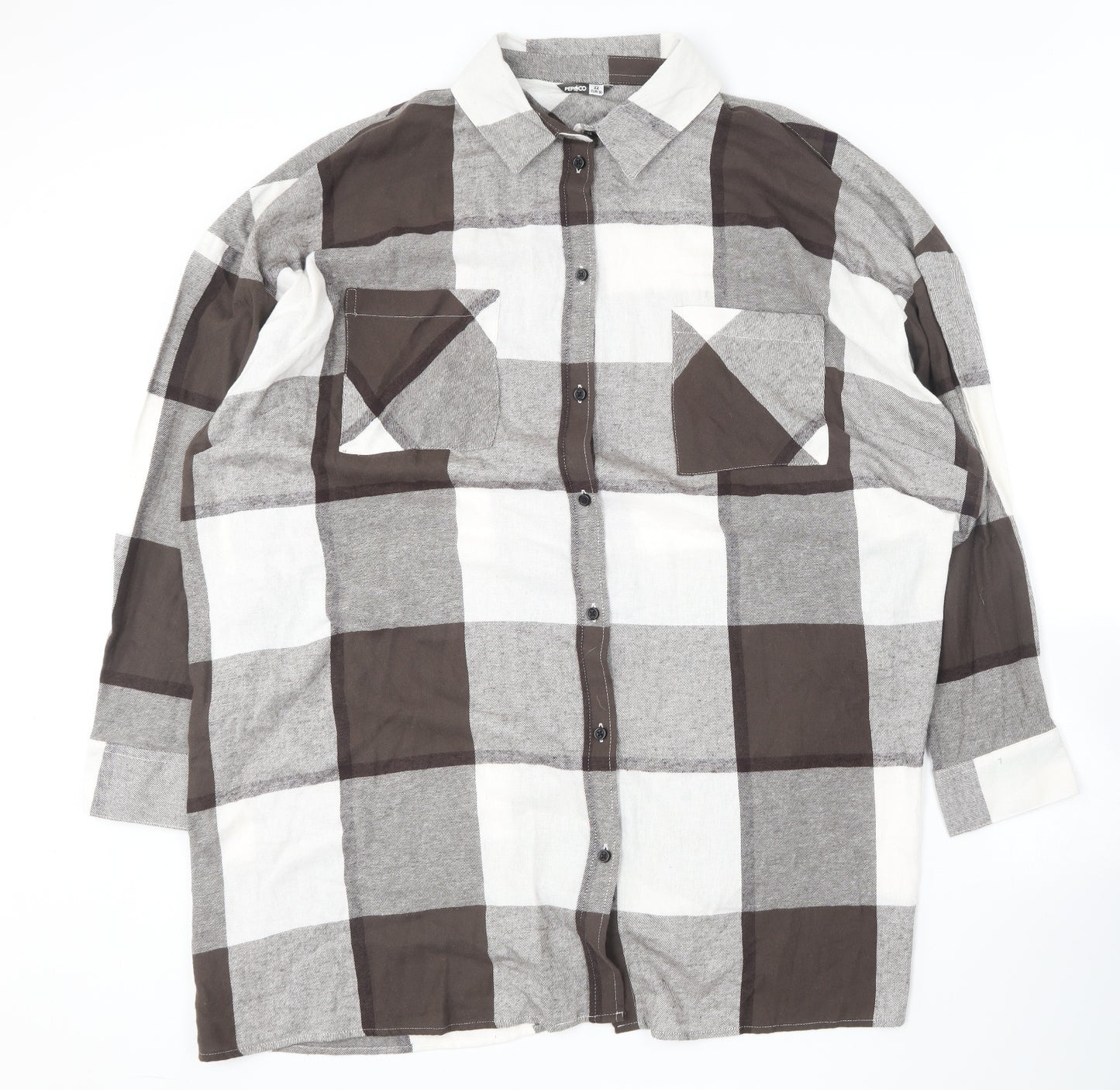Pep&Co  Womens Brown Plaid Cotton Basic Button-Up Size 22 Collared