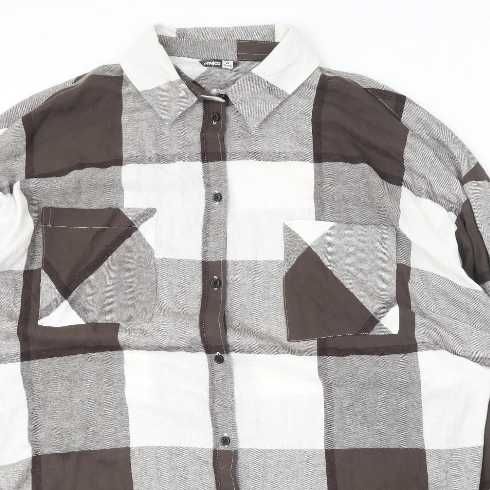 Pep&Co  Womens Brown Plaid Cotton Basic Button-Up Size 22 Collared