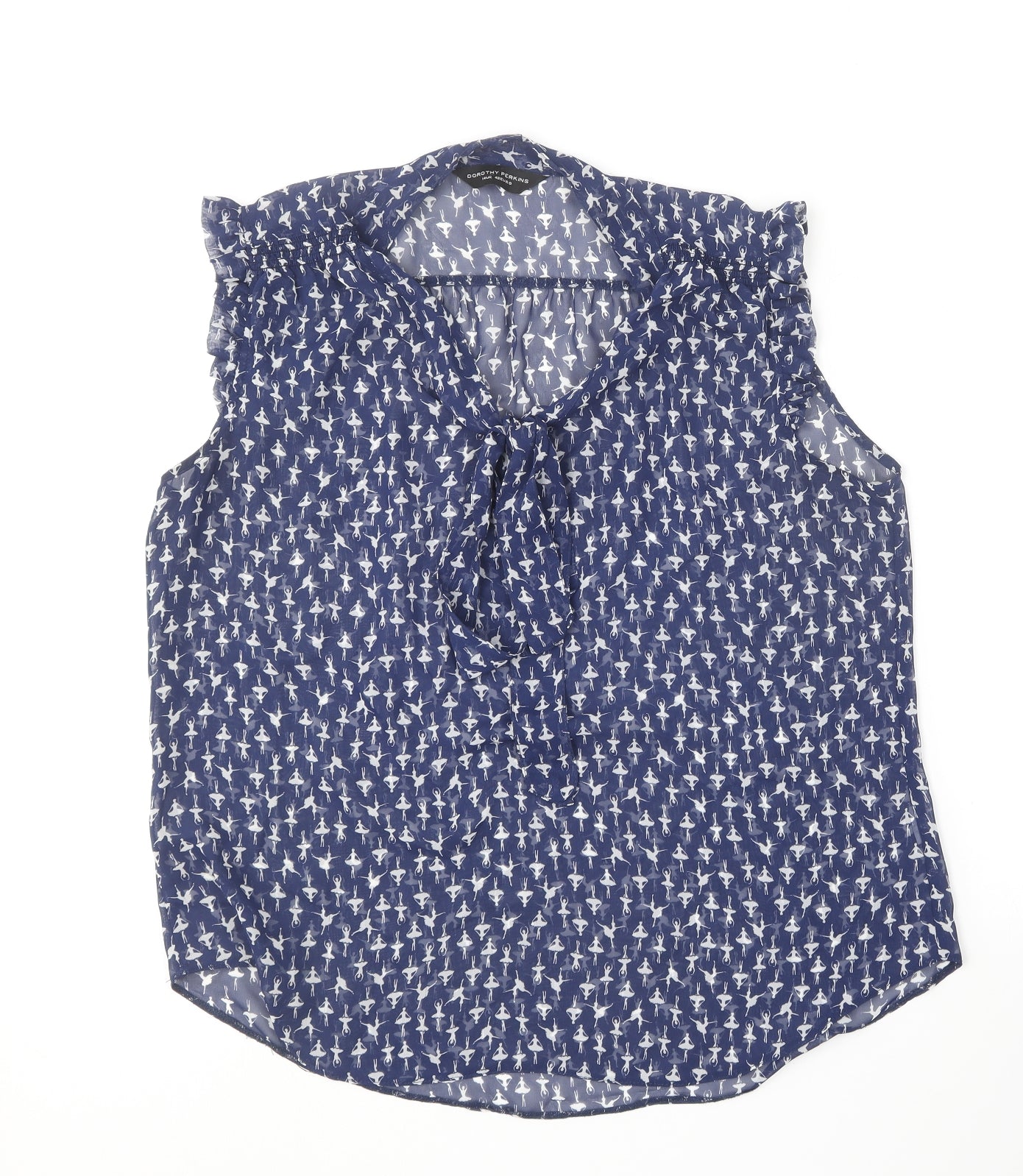 Dorothy Perkins Womens Blue Geometric Polyester Basic Blouse Size 14 Collared - Ballerina print