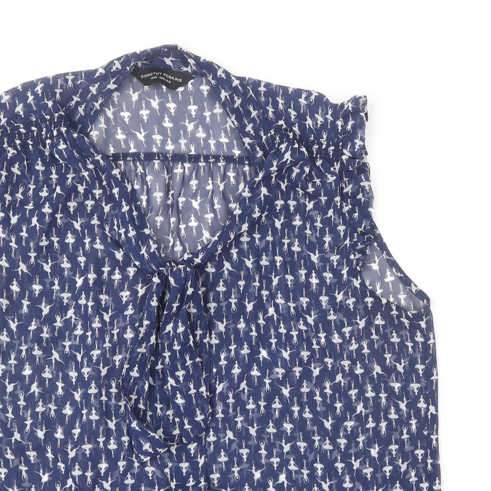 Dorothy Perkins Womens Blue Geometric Polyester Basic Blouse Size 14 Collared - Ballerina print