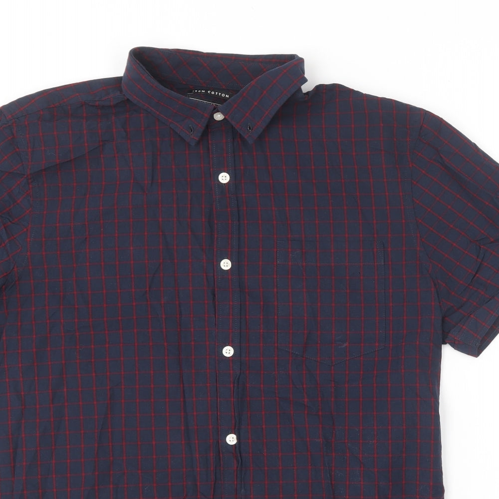 F&F Mens Blue Striped Cotton  Button-Up Size L Collared