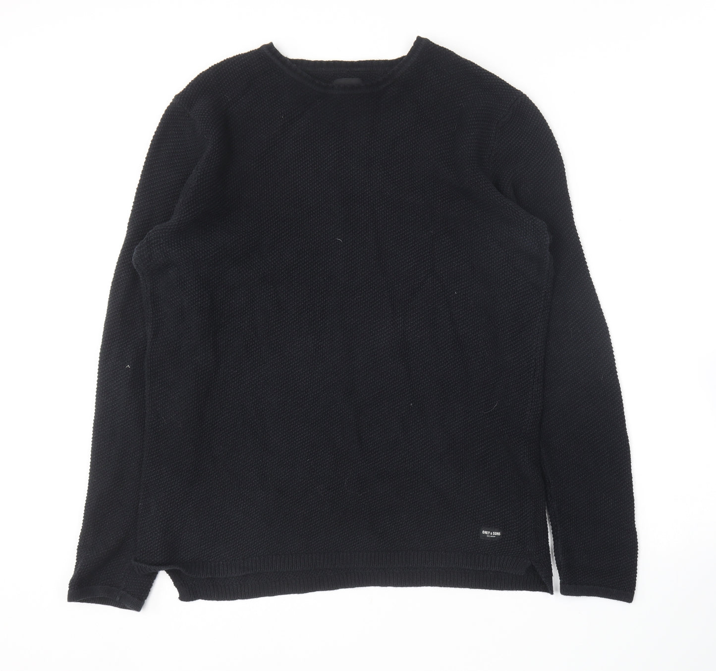 ONLY & SONS Mens Blue Round Neck  Cotton Pullover Jumper Size L