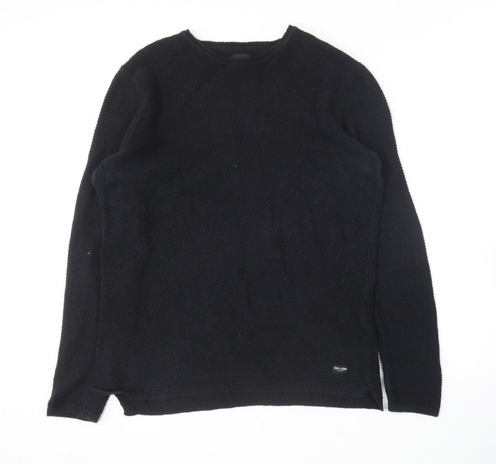 ONLY & SONS Mens Blue Round Neck Cotton Pullover Jumper Size L