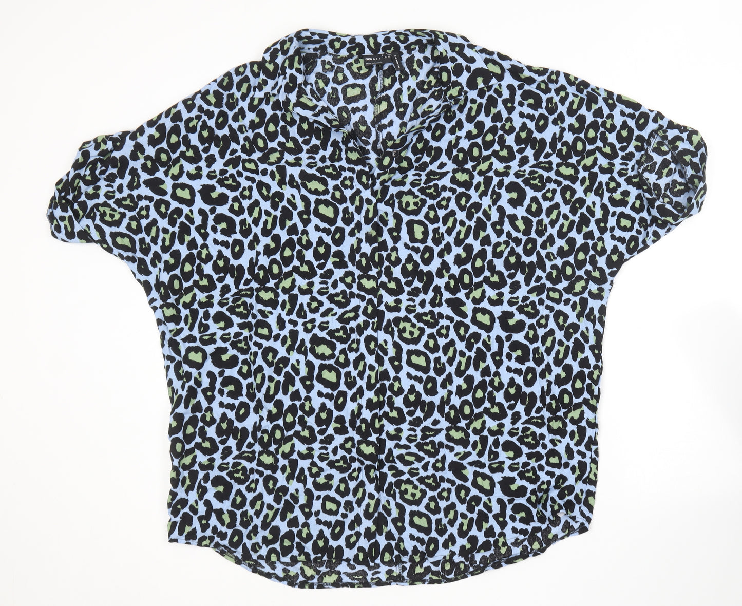ASOS Womens Multicoloured Animal Print Viscose Basic Button-Up Size 6 Collared