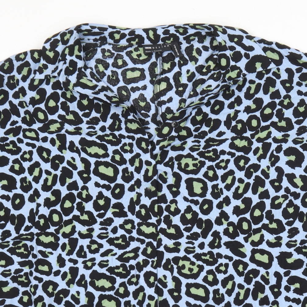 ASOS Womens Multicoloured Animal Print Viscose Basic Button-Up Size 6 Collared