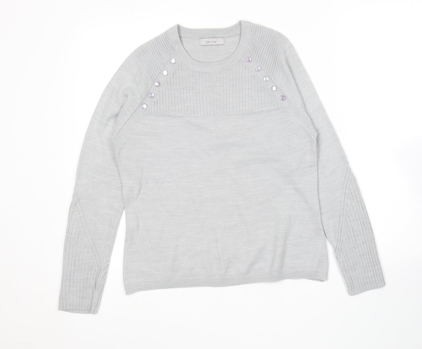 Marks and Spencer Womens Grey Round Neck  Acrylic Pullover Jumper Size 10