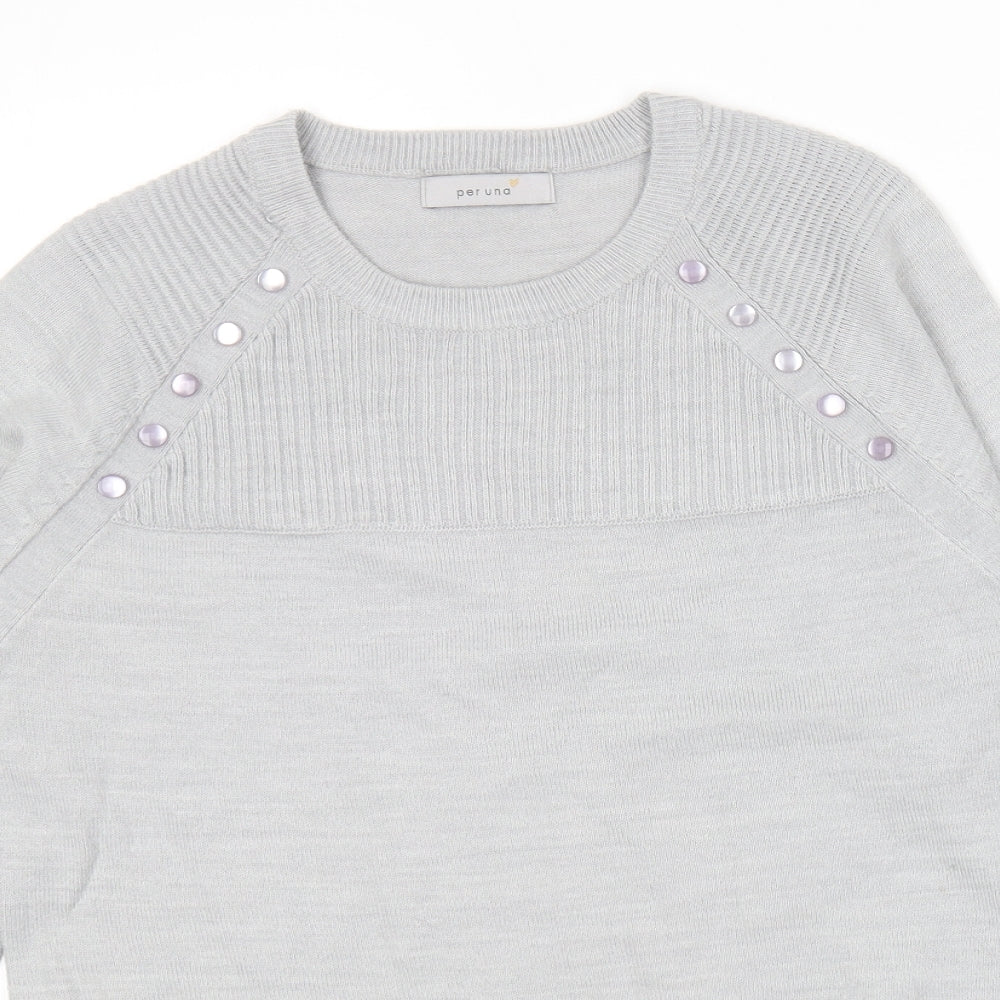 Marks and Spencer Womens Grey Round Neck  Acrylic Pullover Jumper Size 10