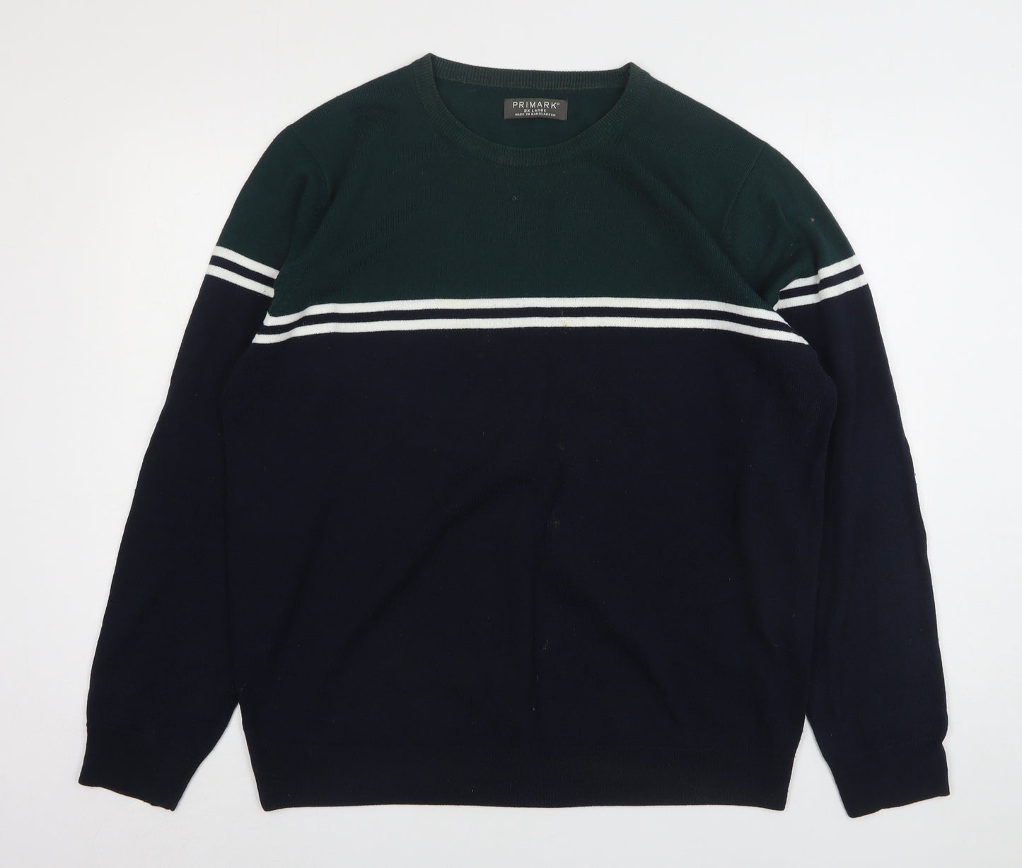 Primark Mens Multicoloured Round Neck Striped Acrylic Pullover Jumper Size 2XL