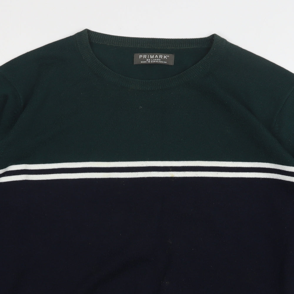 Primark Mens Multicoloured Round Neck Striped Acrylic Pullover Jumper Size 2XL