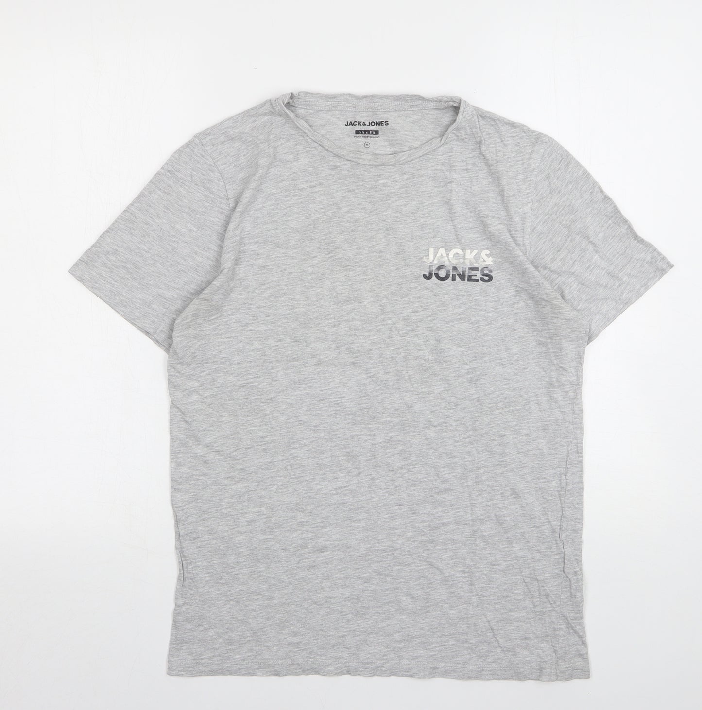 Jack & Jones  Mens Grey  Cotton  T-Shirt Size M Round Neck