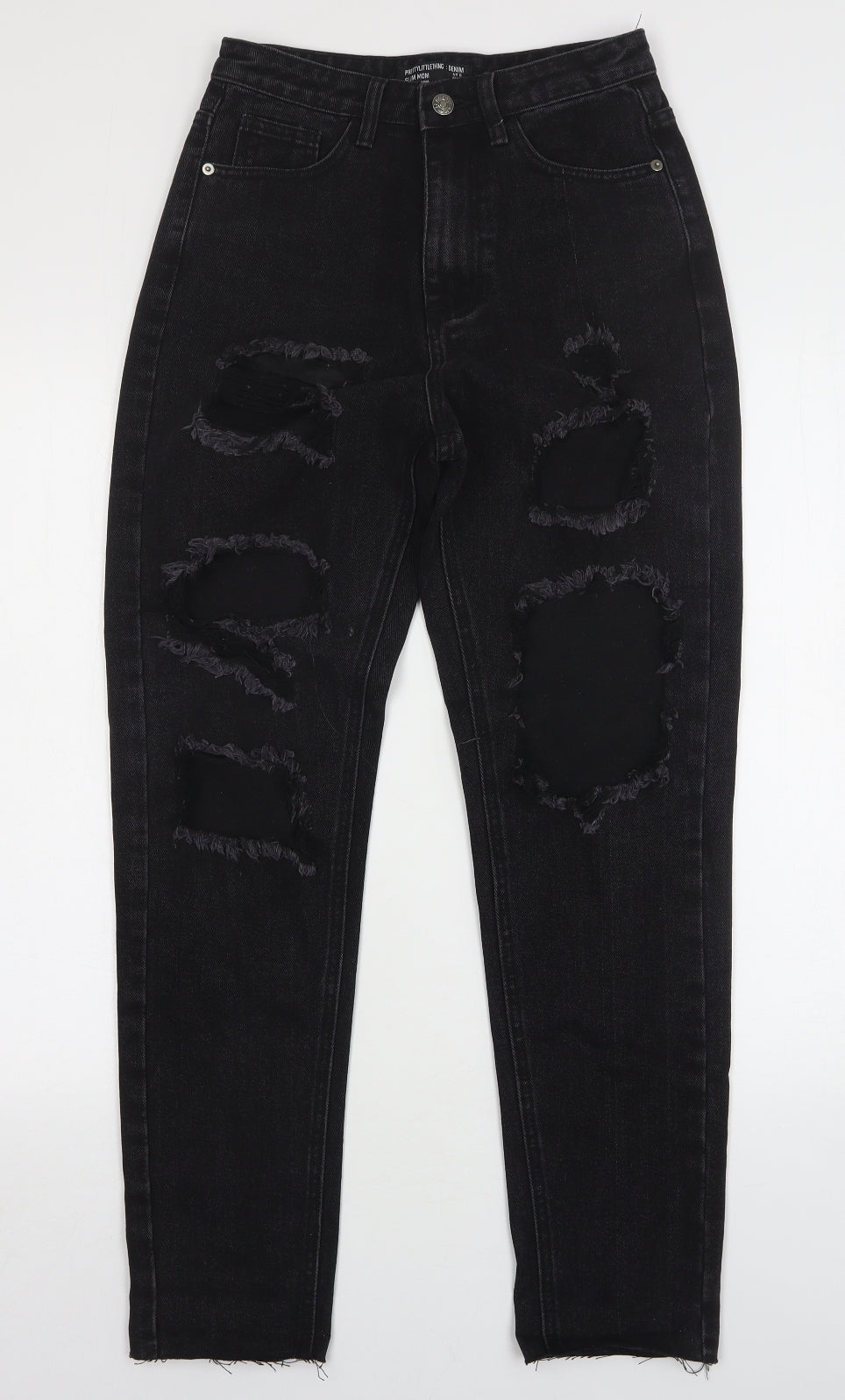 PRETTYLITTLETHING Womens Black  Cotton Mom Jeans Size 6 L29 in Slim