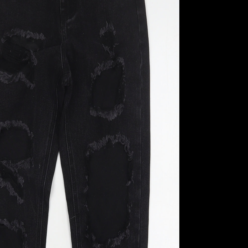PRETTYLITTLETHING Womens Black  Cotton Mom Jeans Size 6 L29 in Slim