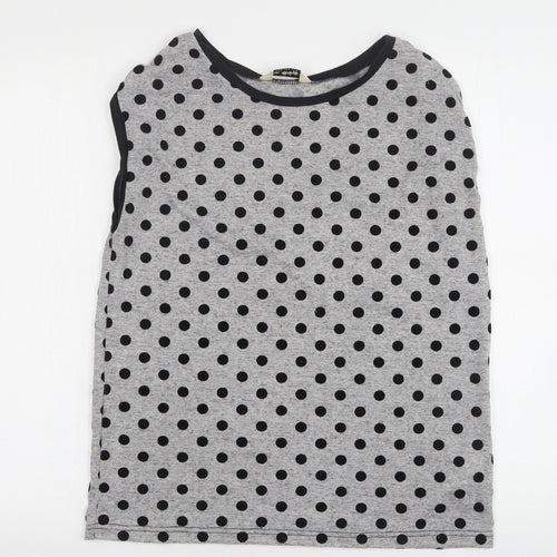 Miss Selfridge Womens Grey Polka Dot Polyester Basic Tank Size 10 Round Neck