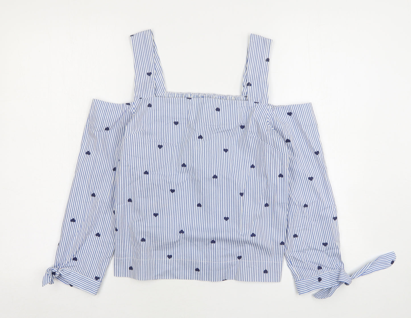 Miss Selfridge Womens Blue Striped Cotton Basic Blouse Size 8 Square Neck