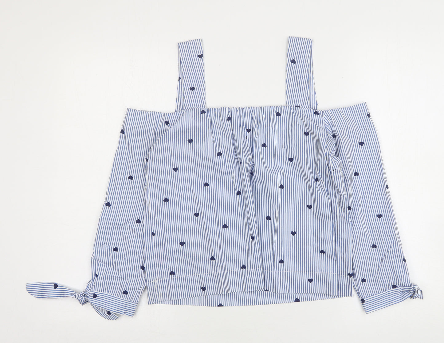 Miss Selfridge Womens Blue Striped Cotton Basic Blouse Size 8 Square Neck