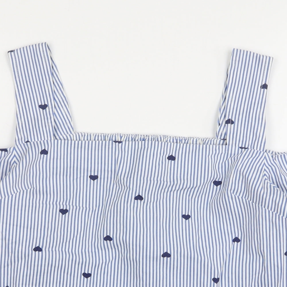 Miss Selfridge Womens Blue Striped Cotton Basic Blouse Size 8 Square Neck
