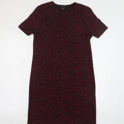 New Look Womens Purple Animal Print Polyester Jumper Dress  Size 8  Round Neck