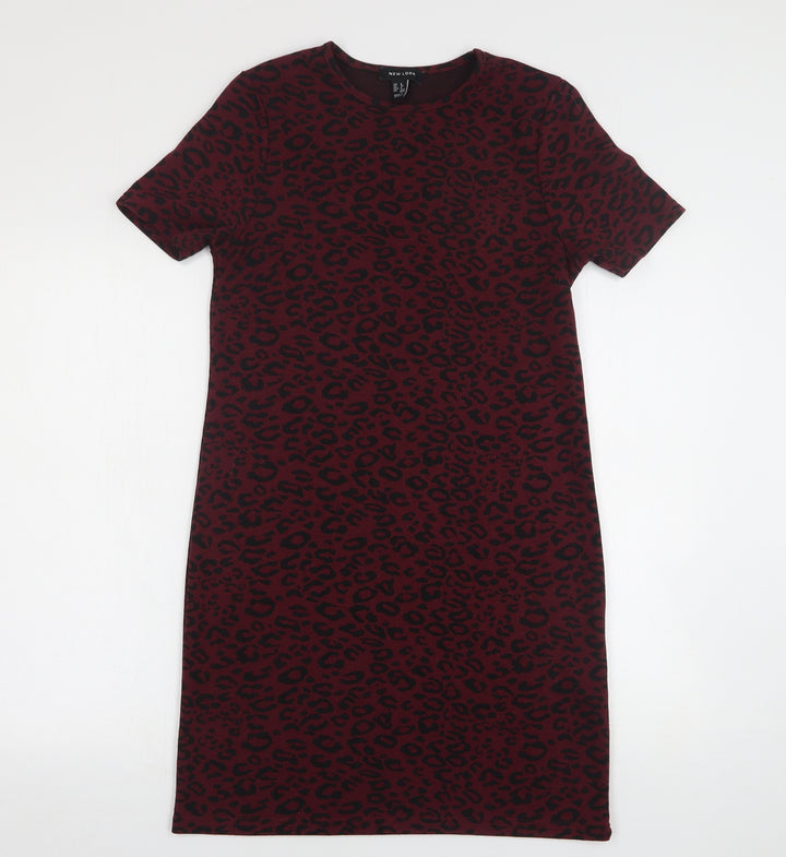 New Look Womens Purple Animal Print Polyester Jumper Dress  Size 8  Round Neck