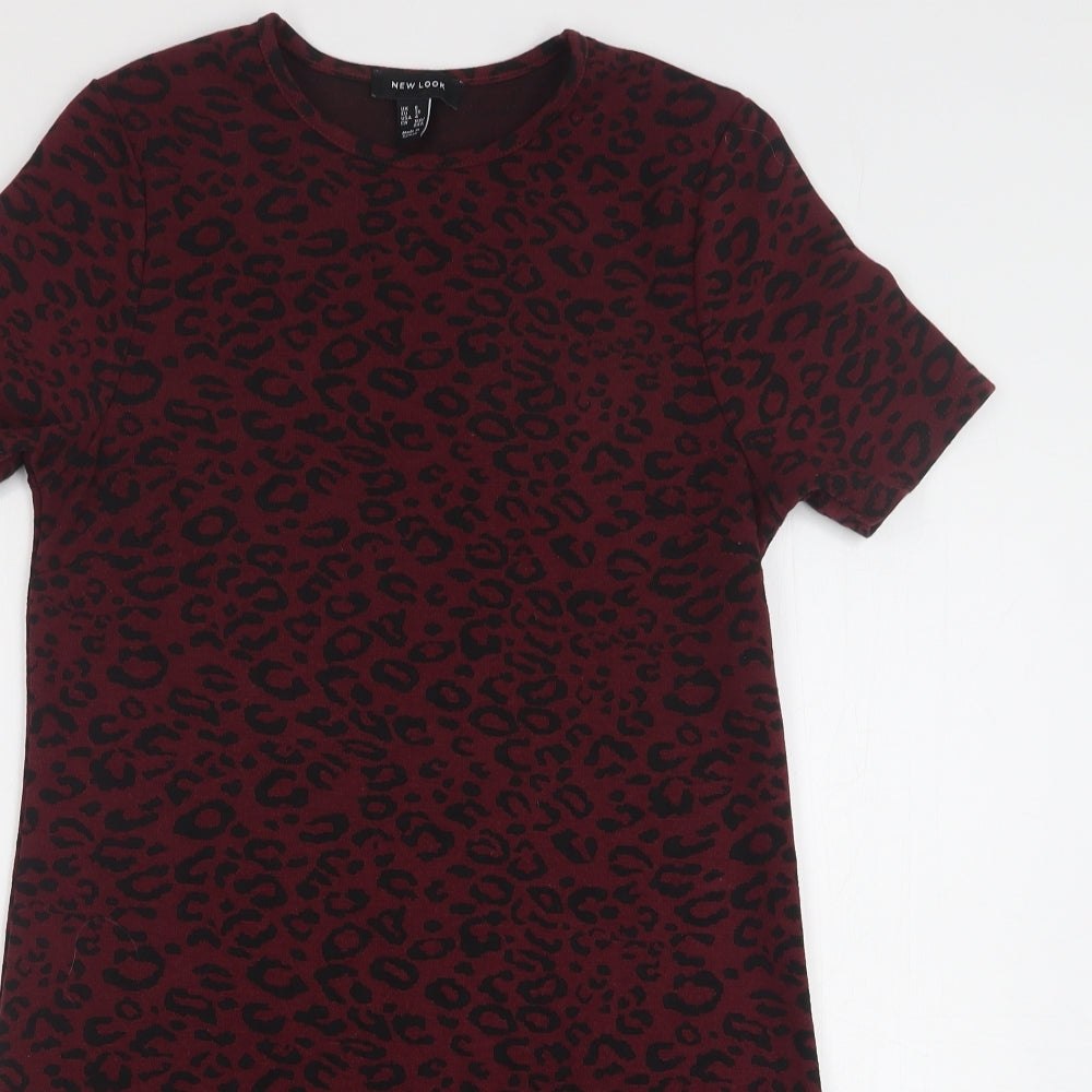 New Look Womens Purple Animal Print Polyester Jumper Dress  Size 8  Round Neck