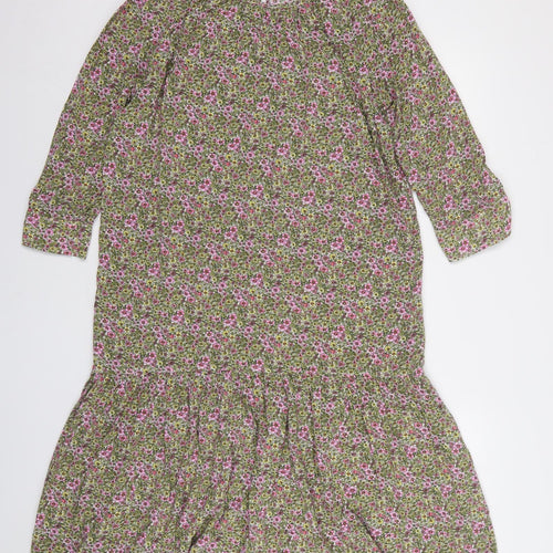 H&M Womens Multicoloured Floral Polyester A-Line  Size XS  Round Neck