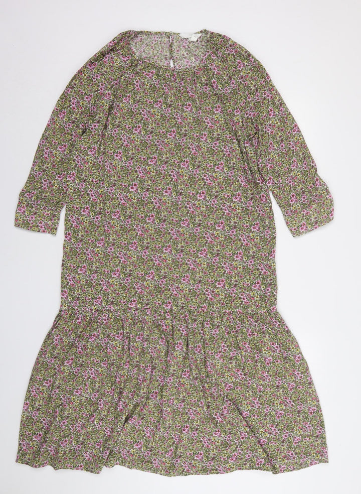 H&M Womens Multicoloured Floral Polyester A-Line  Size XS  Round Neck