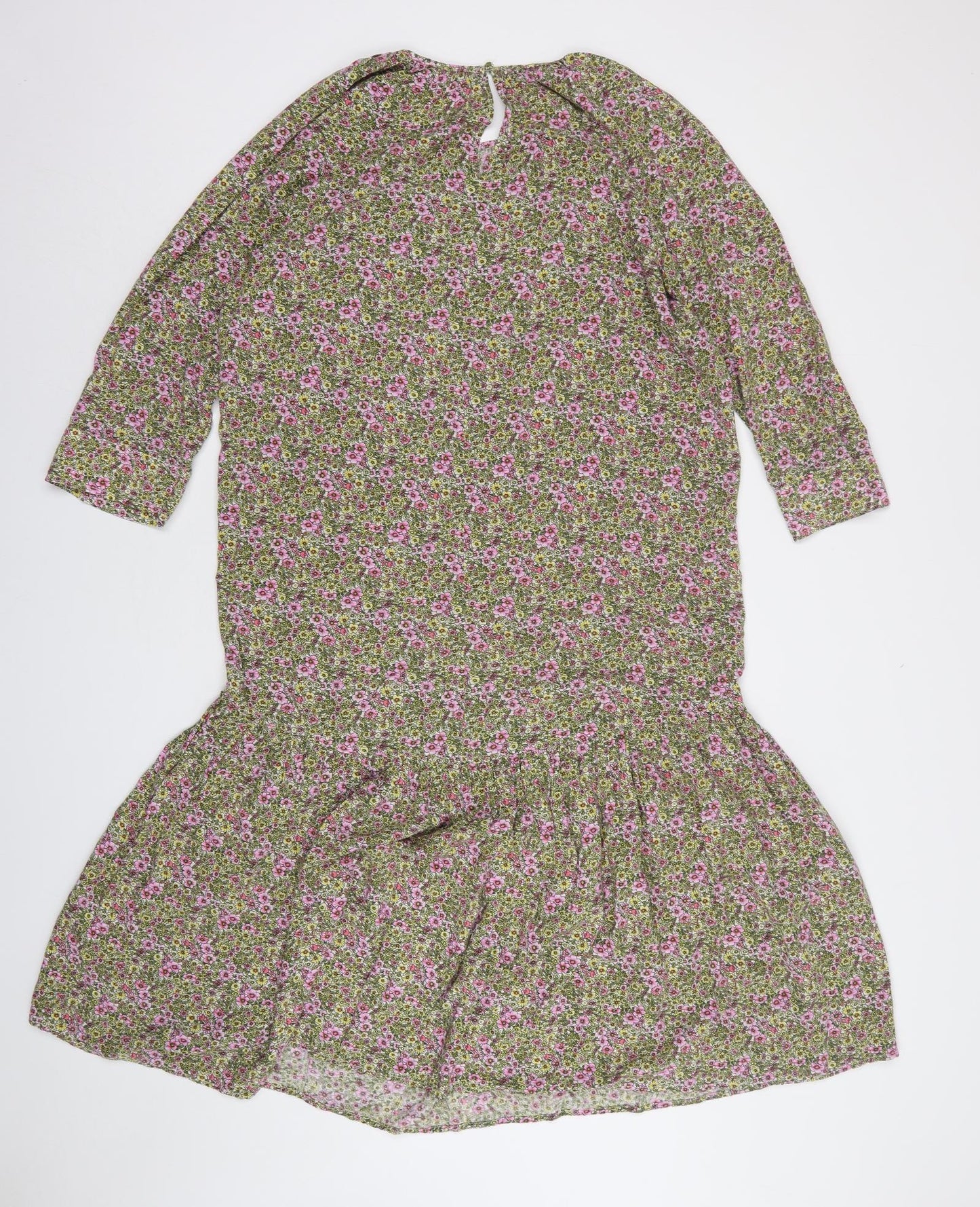 H&M Womens Multicoloured Floral Polyester A-Line  Size XS  Round Neck